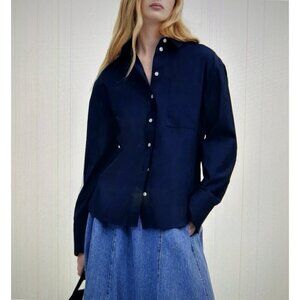 Madewell Relaxed Long Sleeve Collared Button-Up Shirt Dark Cobalt NS331 Size M